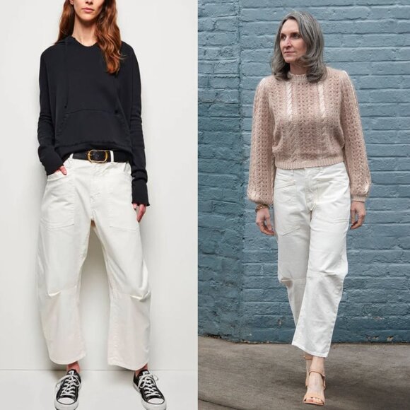 Nili Lotan Shon Jean Cream Denim Barrel Leg Tapered Crop Mid Rise Cotton Size 30 - Picture 14 of 15